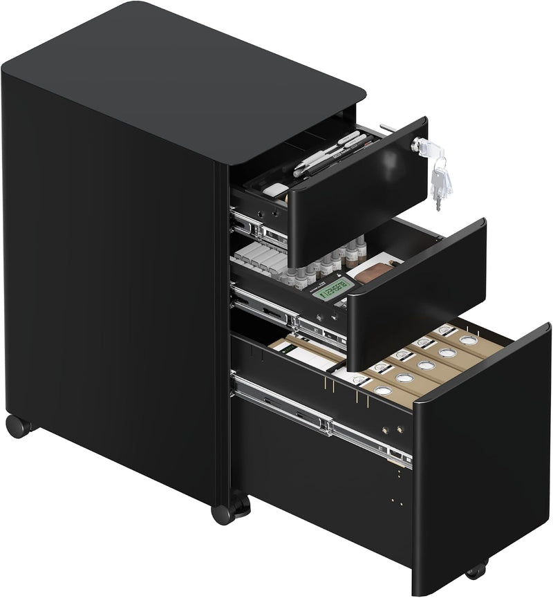 3 Drawers File Cabinet Mobile Filing with Lock