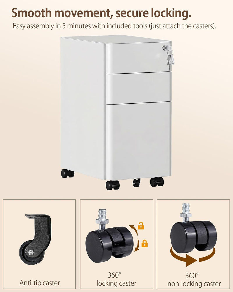3 Drawers File Cabinet Mobile Filing with Lock