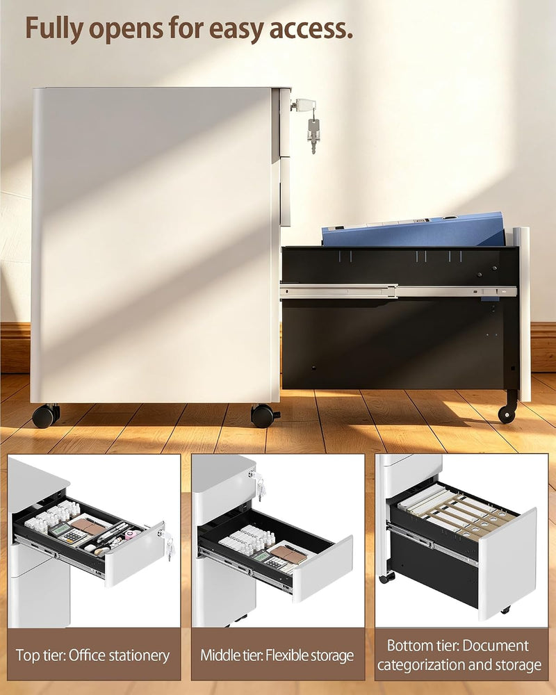3 Drawers File Cabinet Mobile Filing with Lock