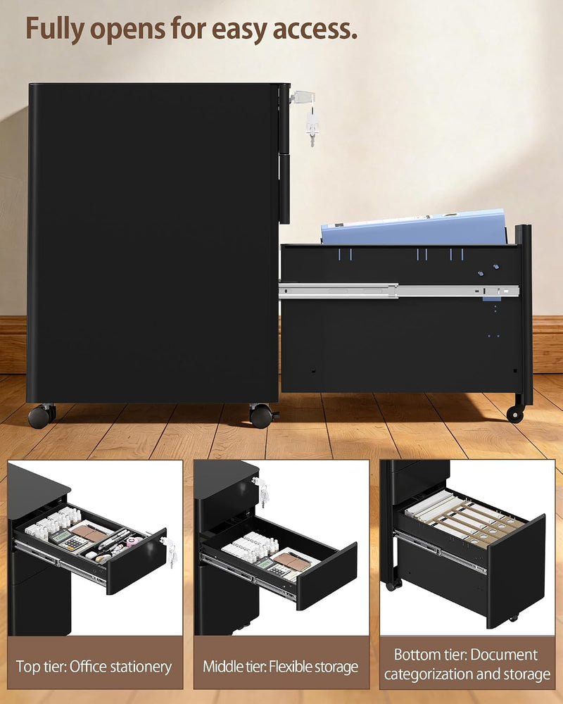3 Drawers File Cabinet Mobile Filing with Lock