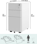 3-Drawers Filing Cabinet Lockable Home Office Mobile File