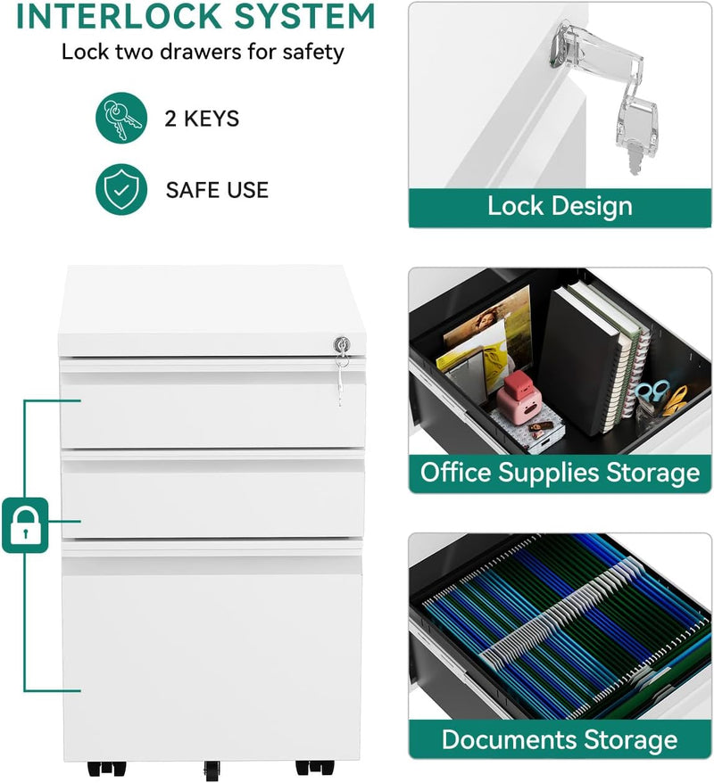 3-Drawers Lockable File Cabinet for Letter Legal A4