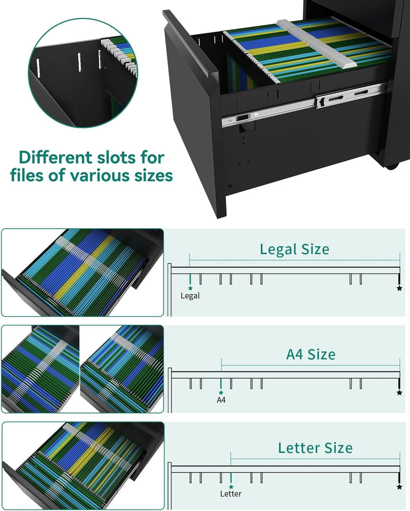3-Drawers Lockable File Cabinet for Letter Legal A4