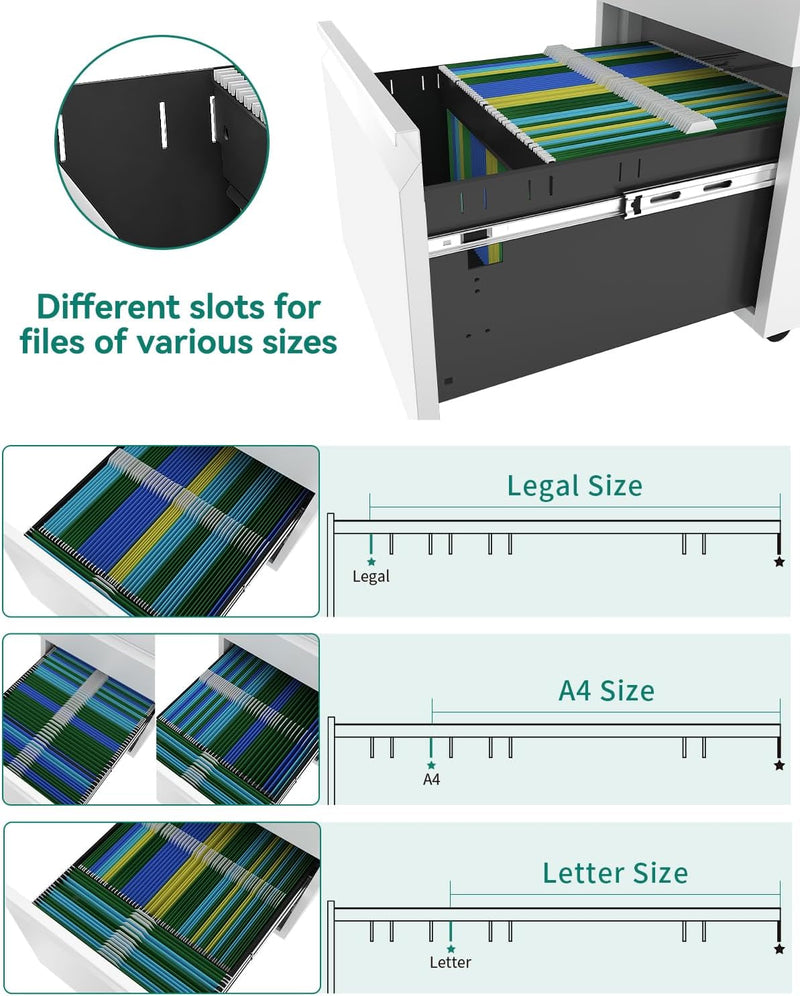 3-Drawers Lockable File Cabinet for Letter Legal A4