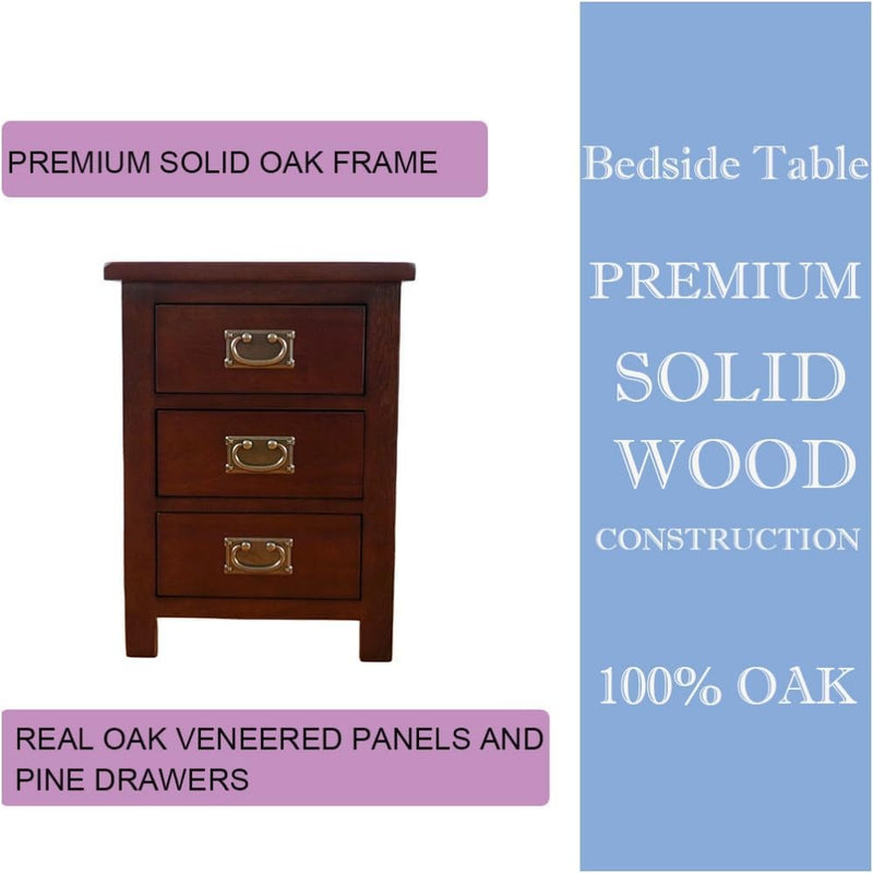 3 Drawers Simple Bedside Table Cabinet Modern Solid
