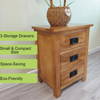 3 Drawers Simple Bedside Table Cabinet Modern Solid