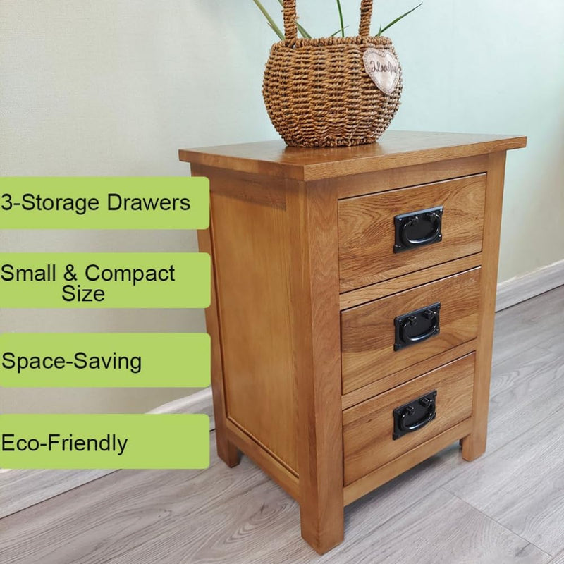 3 Drawers Simple Bedside Table Cabinet Modern Solid