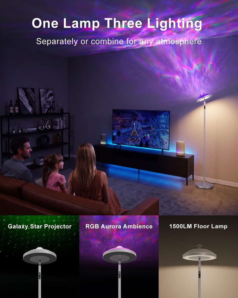 3-In-1 Floor Lamp with Galaxy Star RGB Aurora