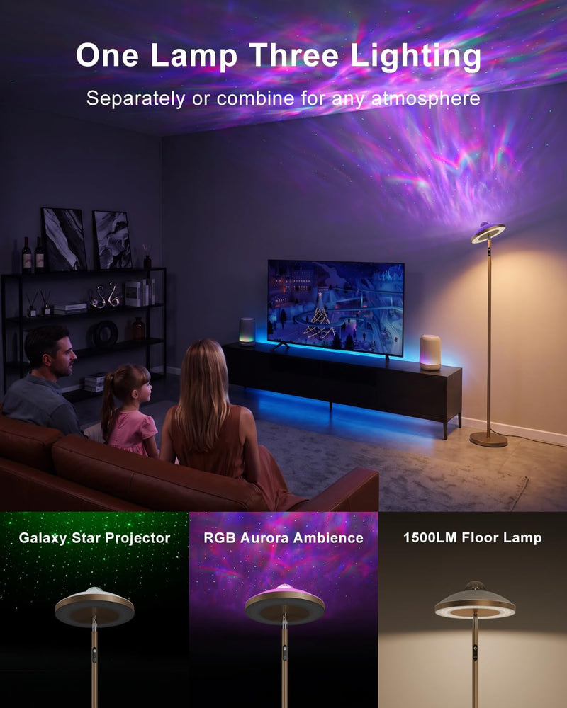 3-In-1 Floor Lamp with Galaxy Star RGB Aurora