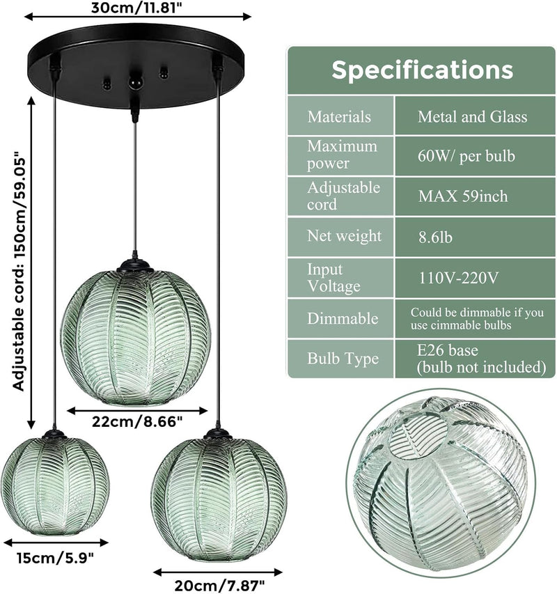 3 in 1 Large Glass Pendant Light Fixtures