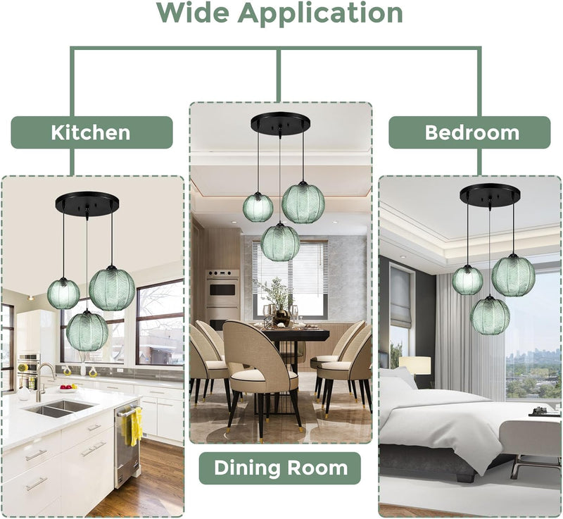 3 in 1 Large Glass Pendant Light Fixtures