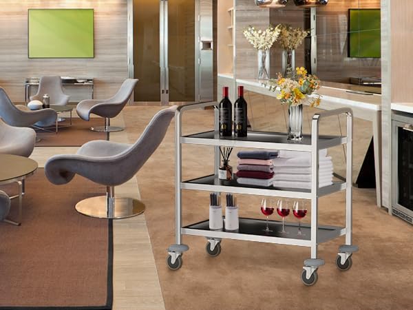 3 Large Stainless Steel Trolley