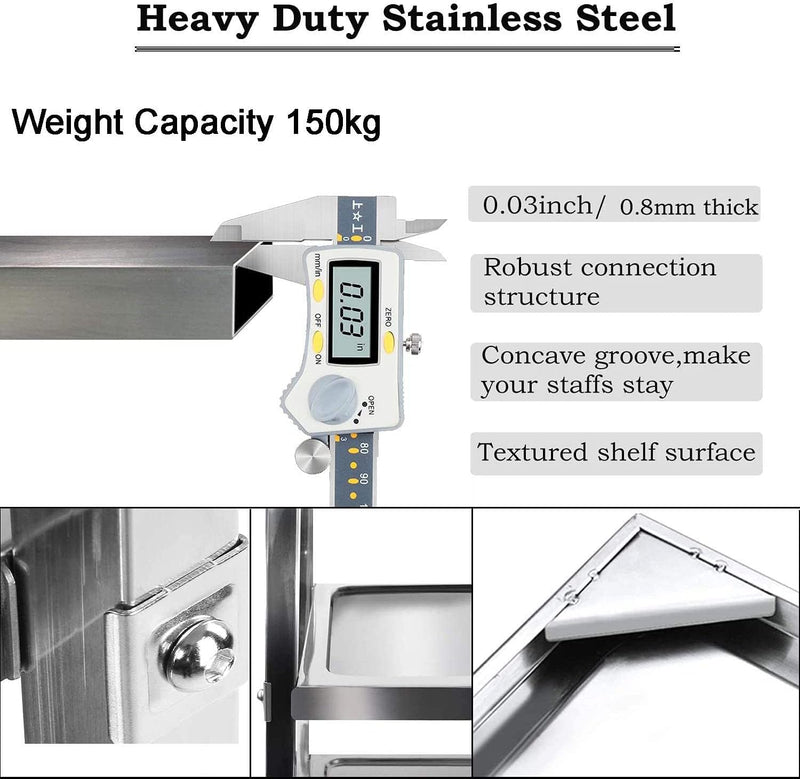 3 Large Stainless Steel Trolley