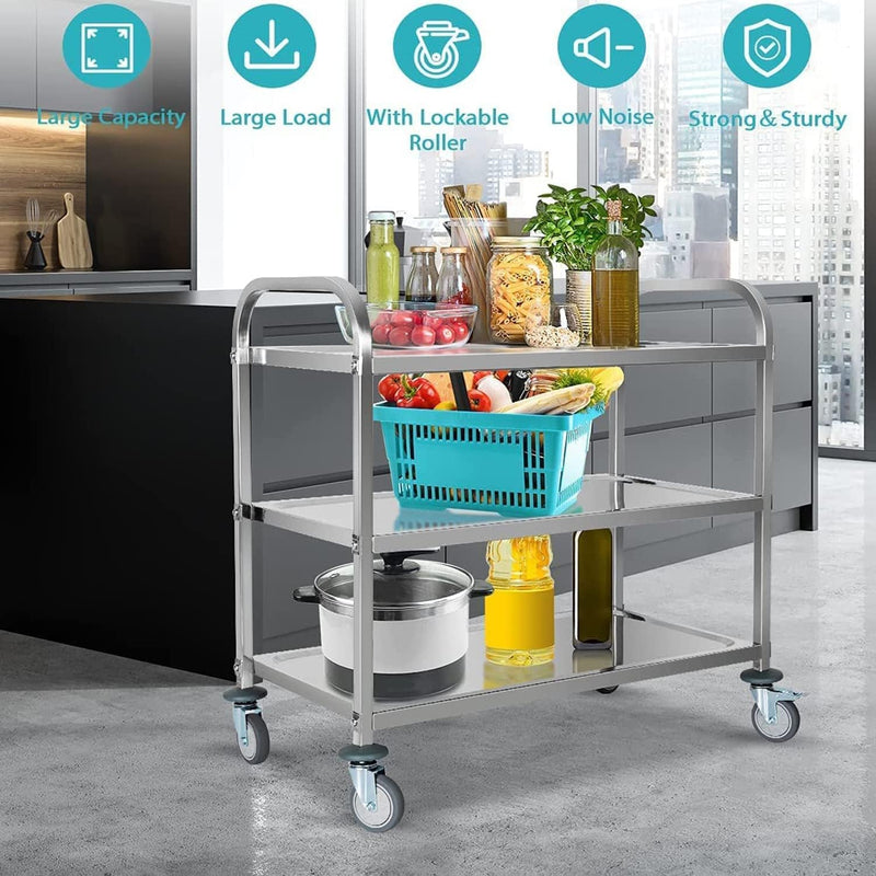 3 Large Stainless Steel Trolley