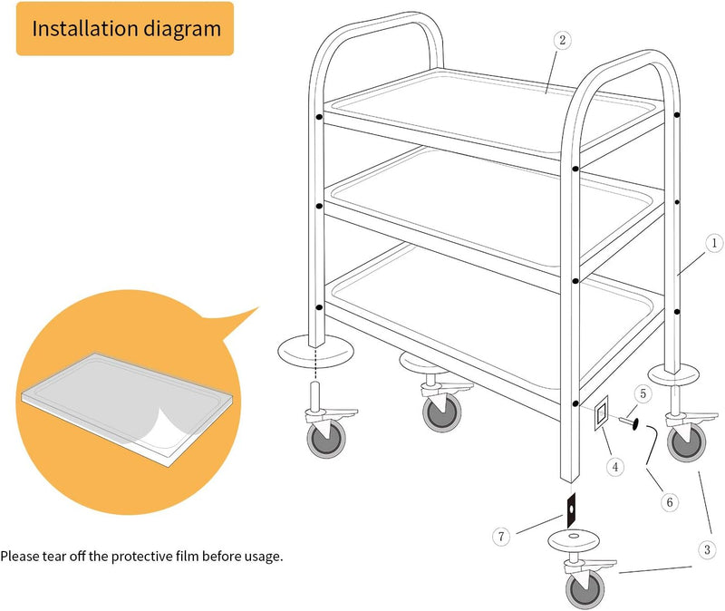 3 Large Stainless Steel Trolley