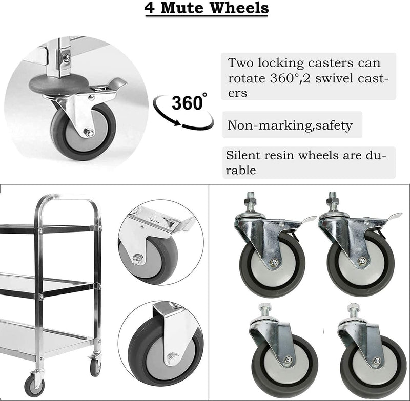 3 Large Stainless Steel Trolley
