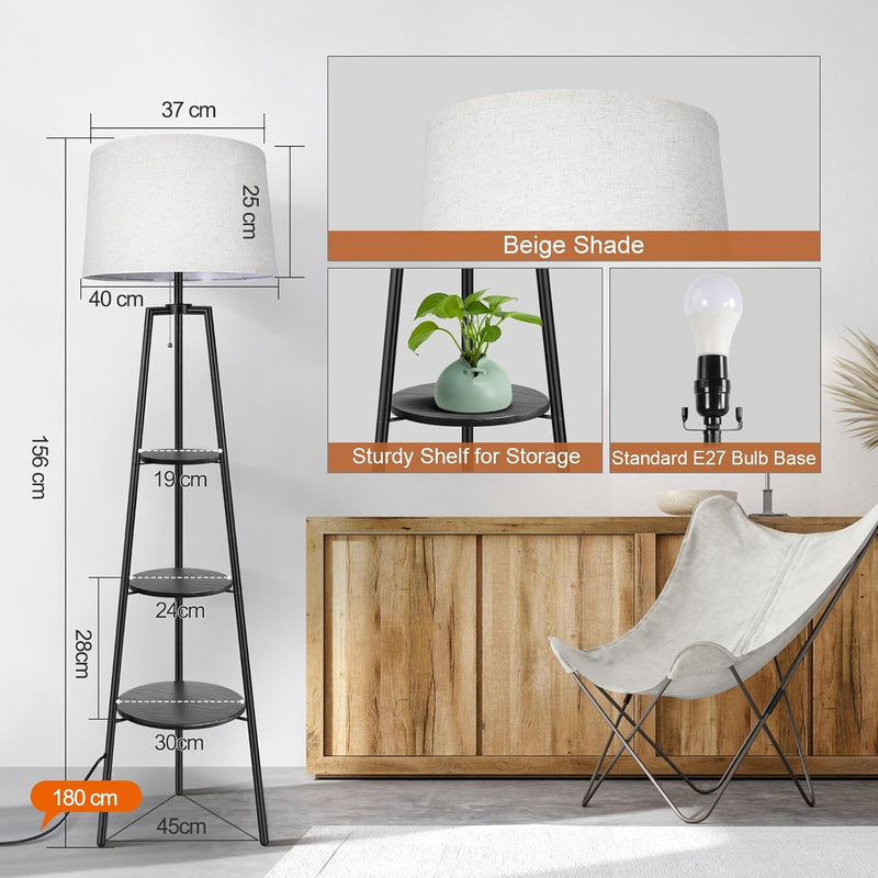 3 Layers Tripod Floor Lamp Bulb Included Shelf