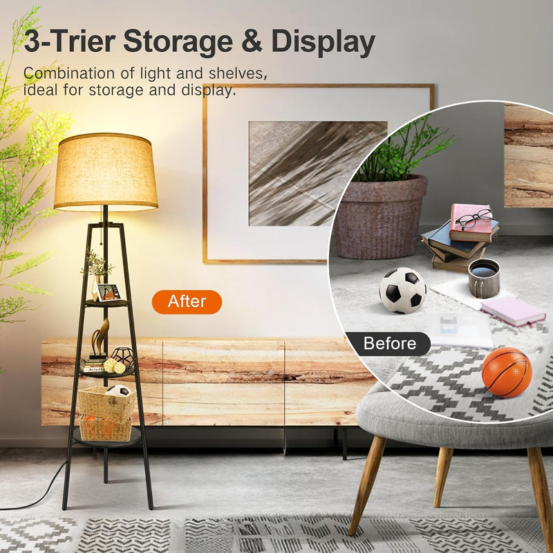 3 Layers Tripod Floor Lamp Bulb Included Shelf