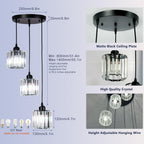 3-Light Crystal Pendant Light E27 Adjustable Drop