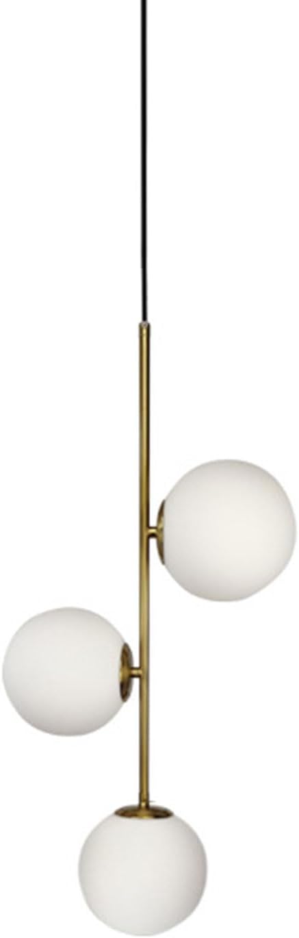 3-Light Globe Glass Pendant Light Ball Brass Matel