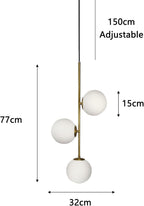 3-Light Globe Glass Pendant Light Ball Brass Matel