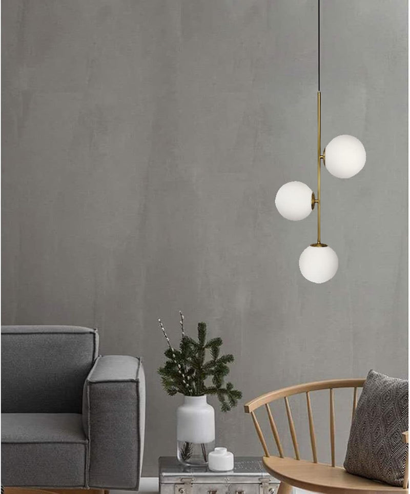 3-Light Globe Glass Pendant Light Ball Brass Matel