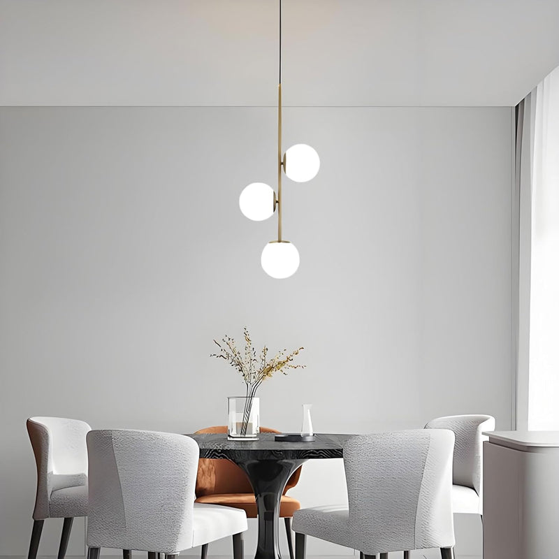 3-Light Globe Glass Pendant Light Ball Brass Matel