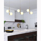 3-Light Globe Glass Pendant Light Ball Brass Matel