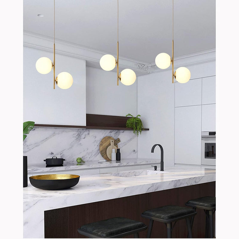 3-Light Globe Glass Pendant Light Ball Brass Matel