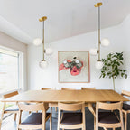 3-Light Globe Glass Pendant Light Ball Brass Matel