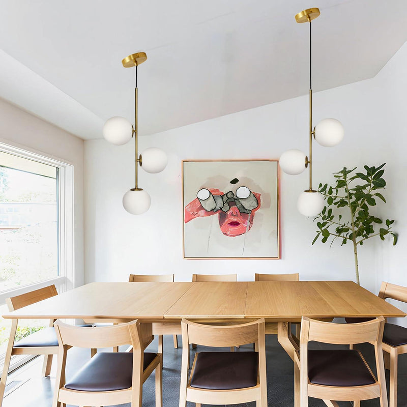 3-Light Globe Glass Pendant Light Ball Brass Matel