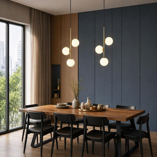 3-Light Globe Glass Pendant Light Ball Brass Matel