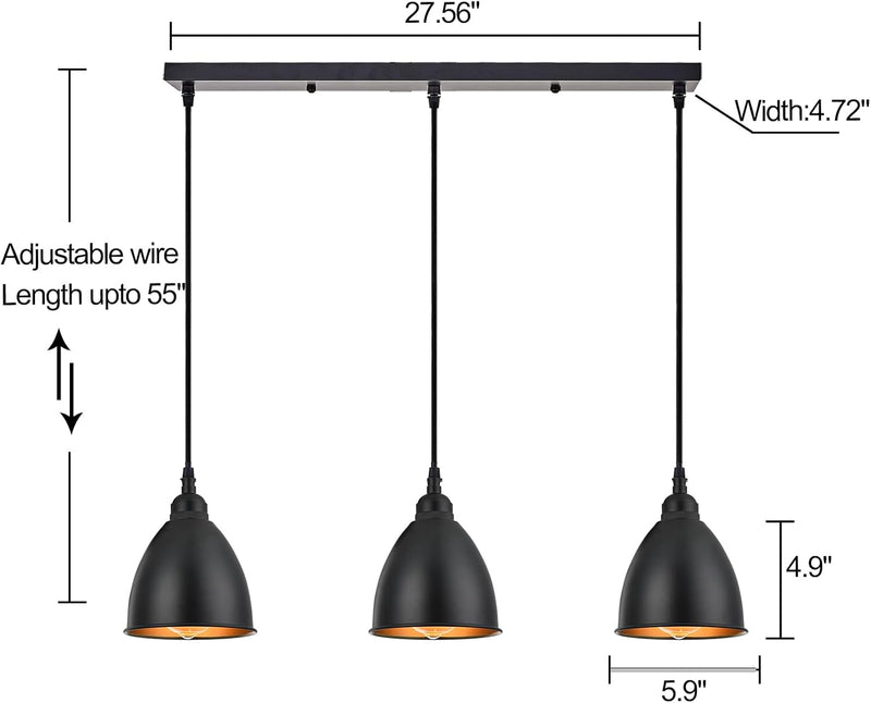 3-Lights Kitchen Island Pendant Light Industrial Farmhouse