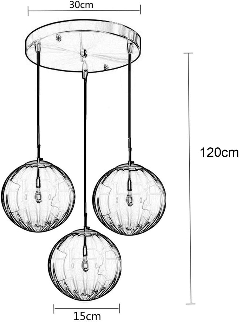 3 Lights Pendant Lighting Fixture with 15CM Glass