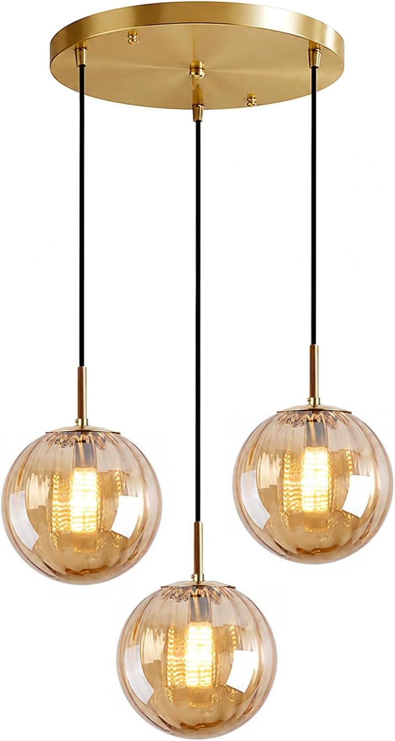 3 Lights Pendant Lighting Fixture with 15CM Glass