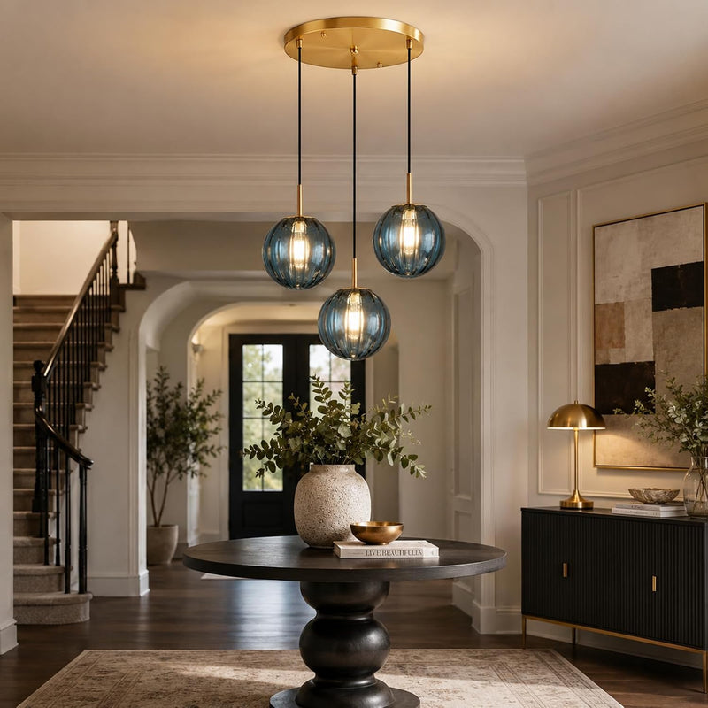 3 Lights Pendant Lighting Fixture with 15CM Glass