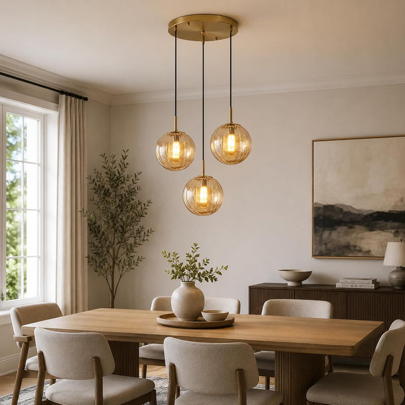 3 Lights Pendant Lighting Fixture with 15CM Glass