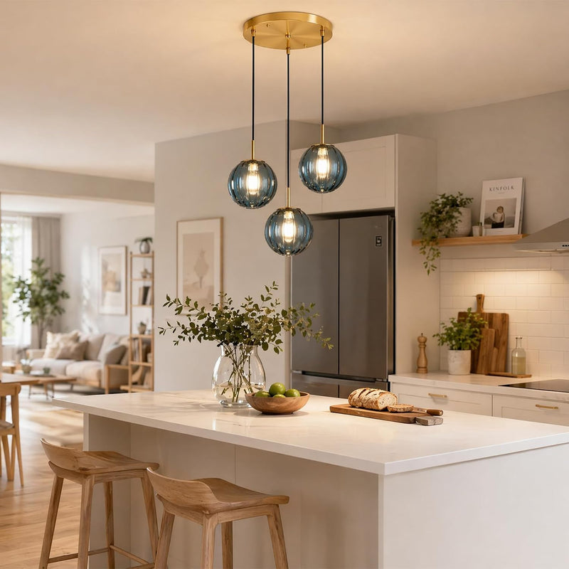 3 Lights Pendant Lighting Fixture with 15CM Glass