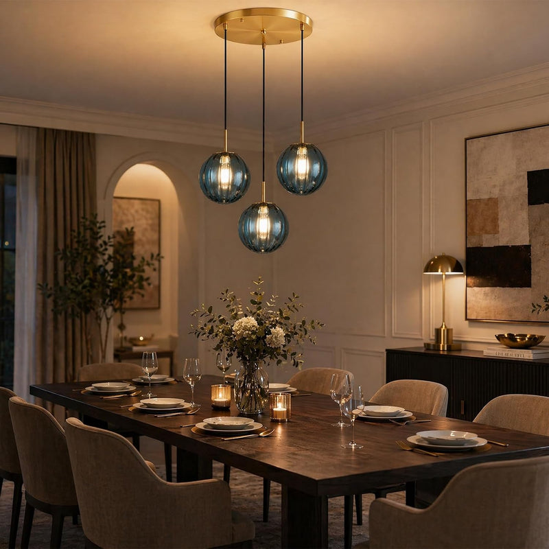 3 Lights Pendant Lighting Fixture with 15CM Glass