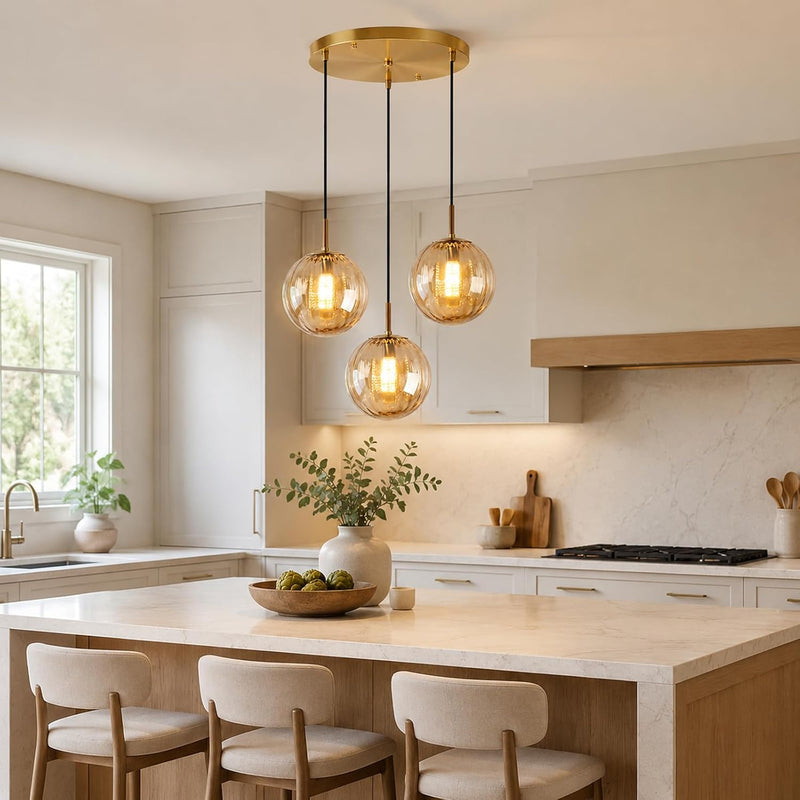3 Lights Pendant Lighting Fixture with 15CM Glass