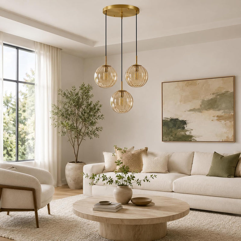 3 Lights Pendant Lighting Fixture with 15CM Glass