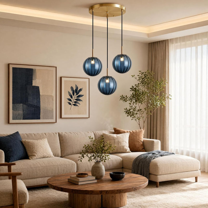 3 Lights Pendant Lighting Fixture with 15CM Glass