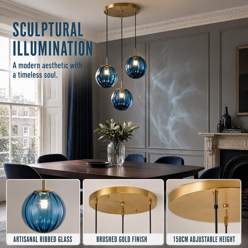 3 Lights Pendant Lighting Fixture with 15CM Glass