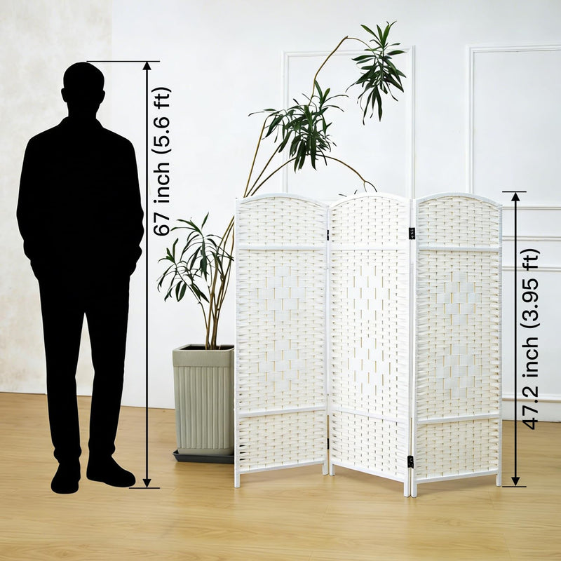 3 Panel Rattan Divider Short Room Partition Screen
