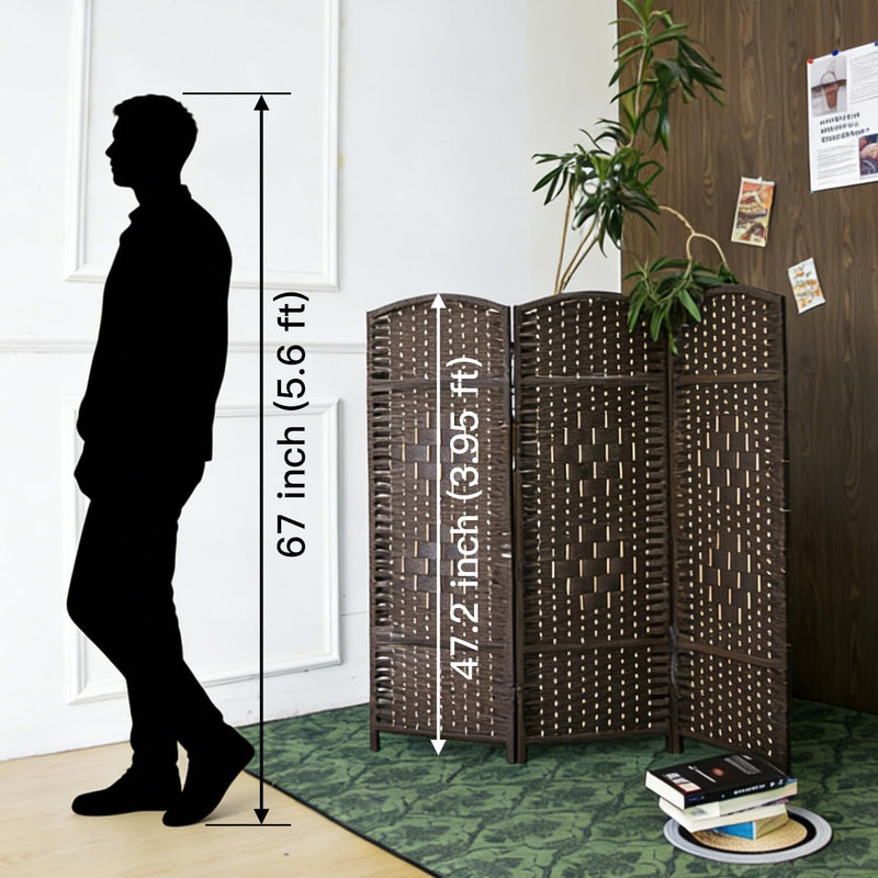 3 Panel Rattan Divider Short Room Partition Screen
