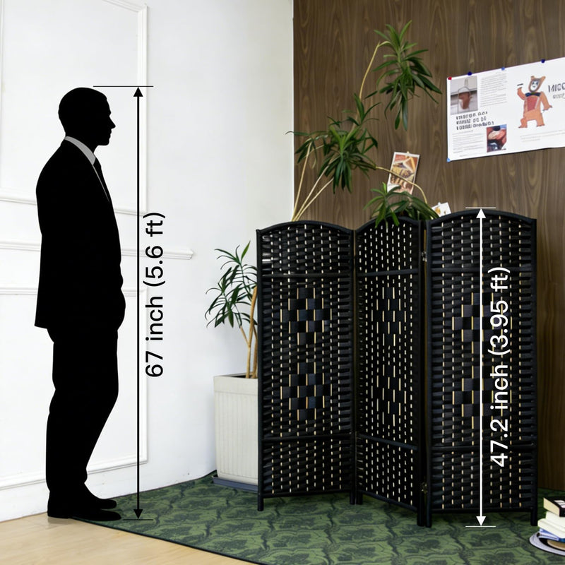 3 Panel Rattan Divider Short Room Partition Screen