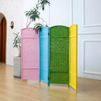 3 Panel Rattan Divider Short Room Partition Screen