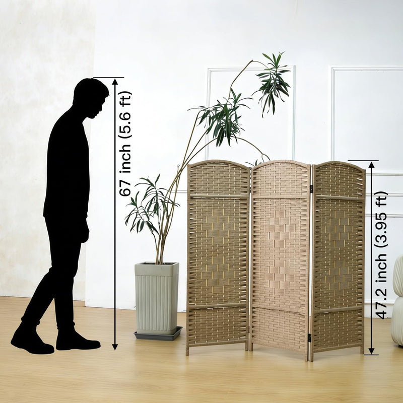3 Panel Rattan Divider Short Room Partition Screen