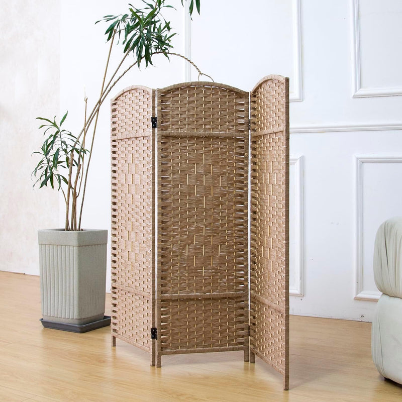 3 Panel Rattan Divider Short Room Partition Screen