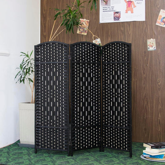3 Panel Rattan Divider Short Room Partition Screen